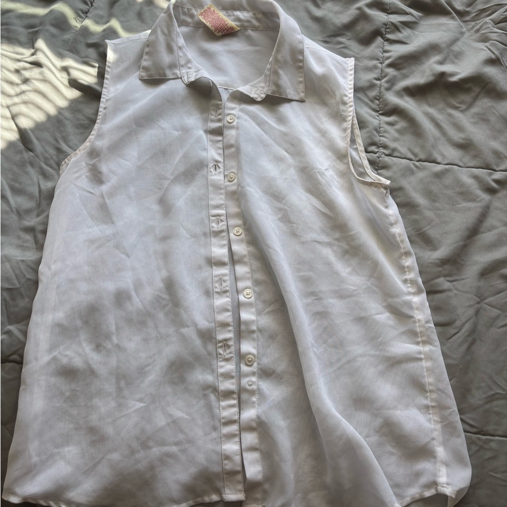 Sleeveless White Button-Up Blouse